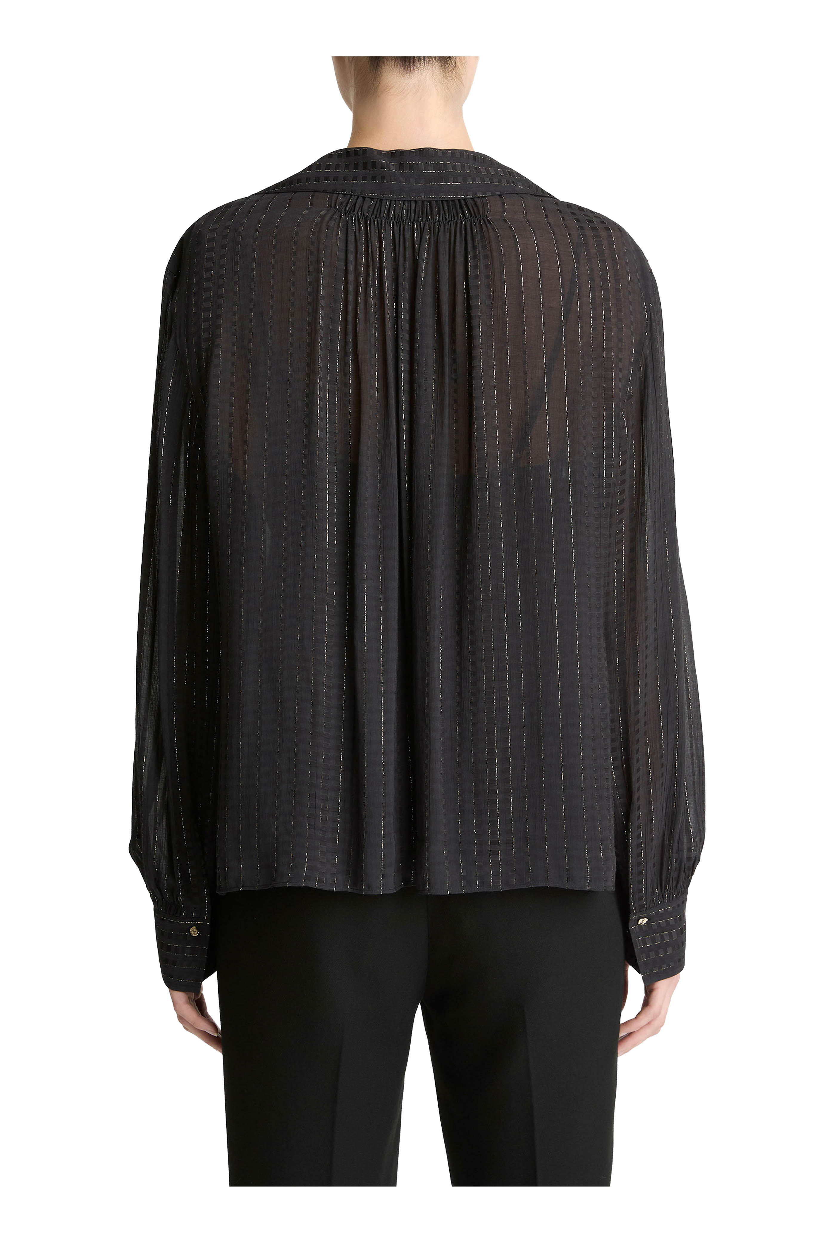 Vince - Black Metallic Stripe Lurex Gathered Blouse