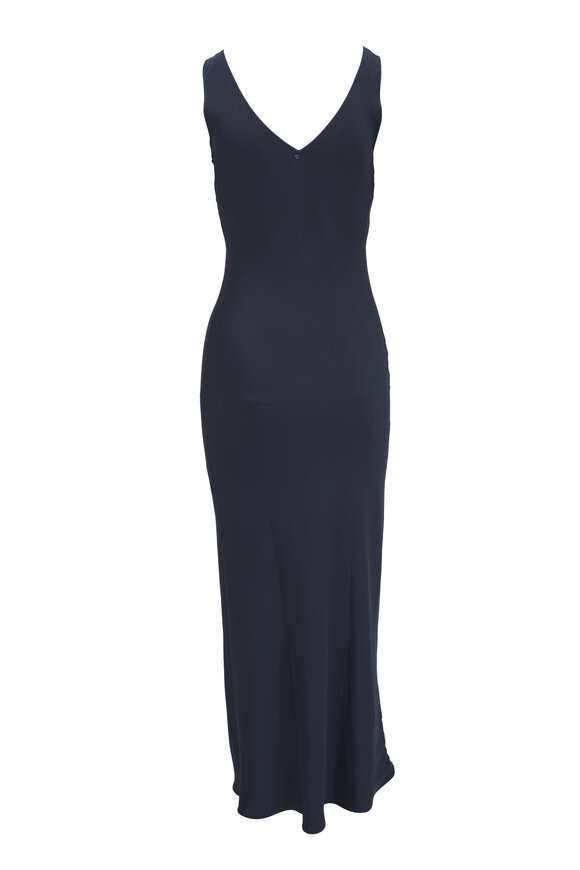 Peter Cohen - Low Back 4-Ply Silk Navy Maxi Dress 