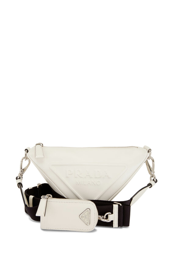 Prada - White Embossed Leather Triangle Bag