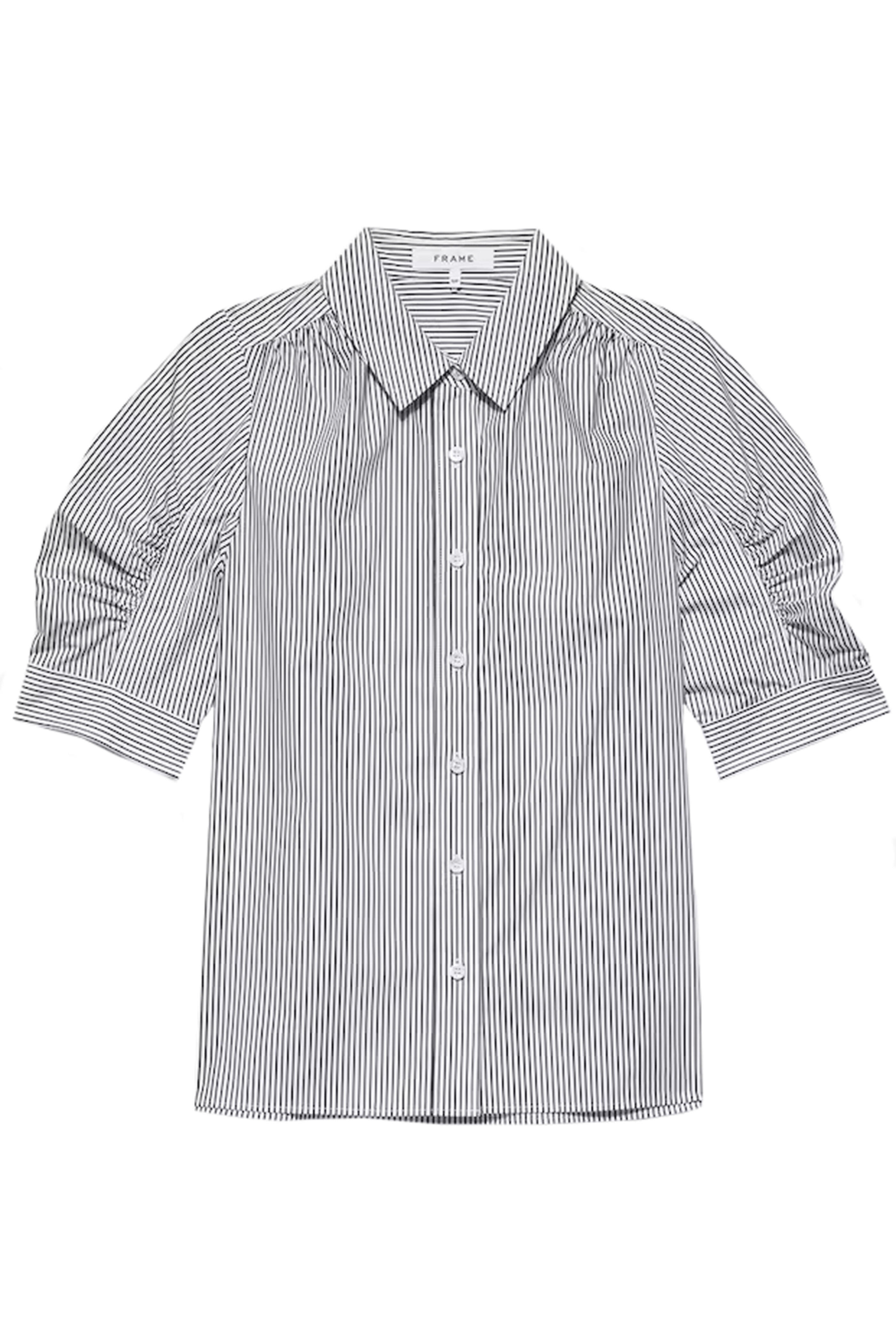 Frame - Noir Stripe Ruched Puff Sleeve Blouse