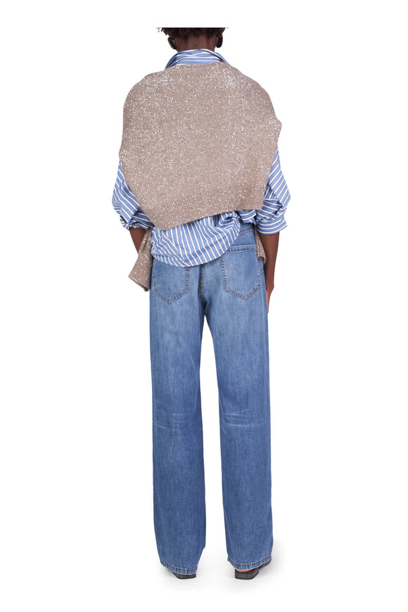 Brunello Cucinelli Blue & White Stripe Cotton Blouse - view 3