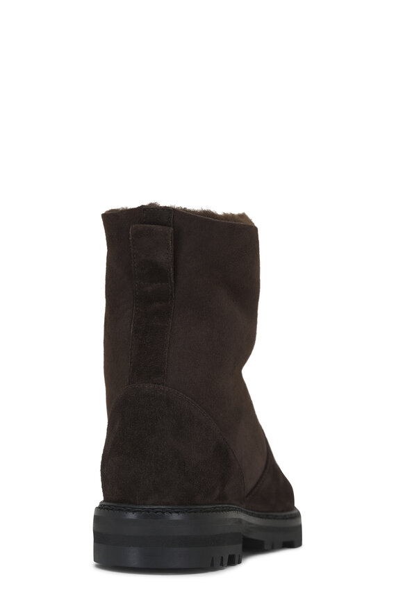 Manolo Blahnik - Tomoso Dark Brown Suede & Shearling Short Boot