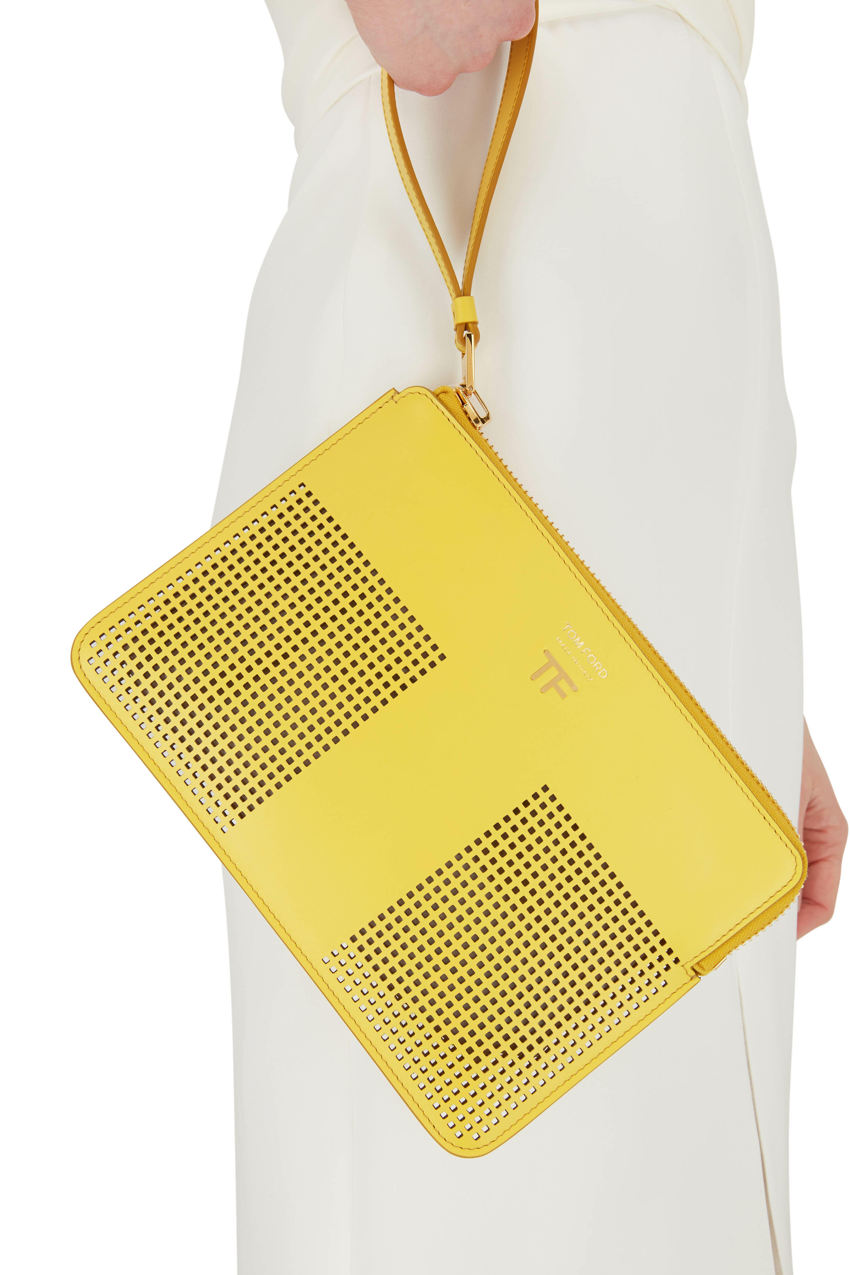 Tom Ford - Citron Perforated Leather Small Zip Pouch