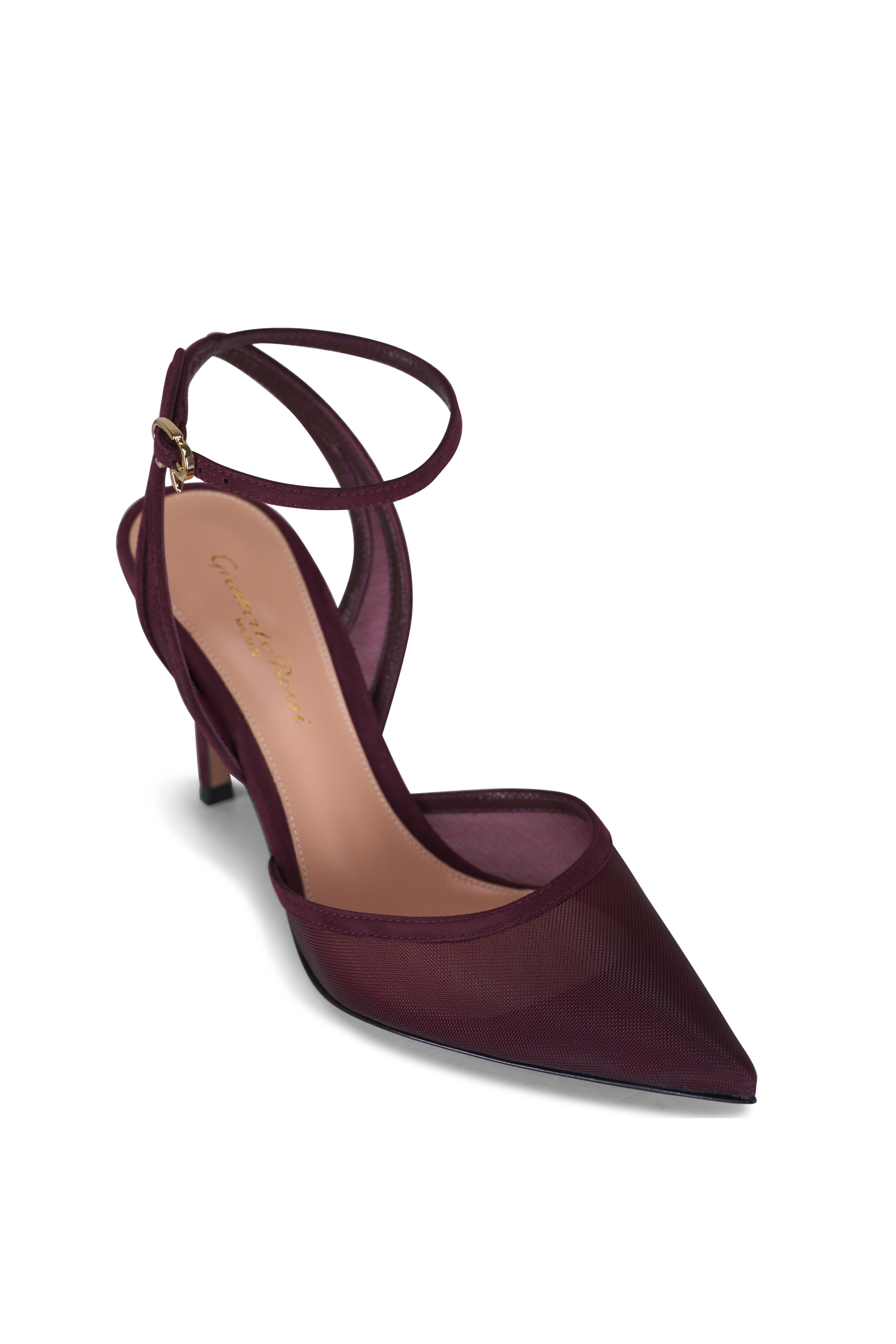 Gianvito Rossi - Dorotea D'orsay Burgundy Ankle Strap Pump, 85mm