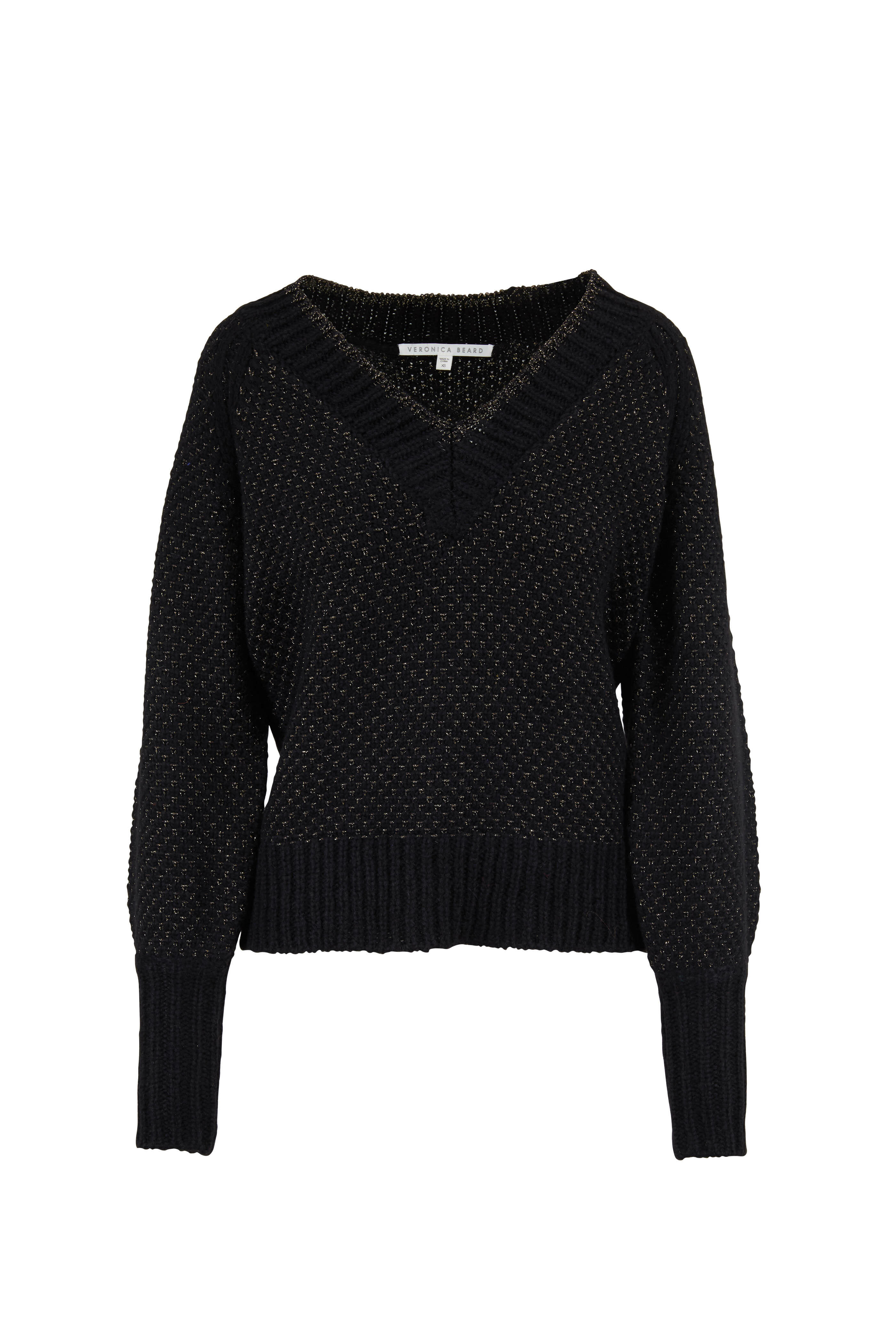 Veronica Beard - Mirnie Black Metallic V-Neck Sweater