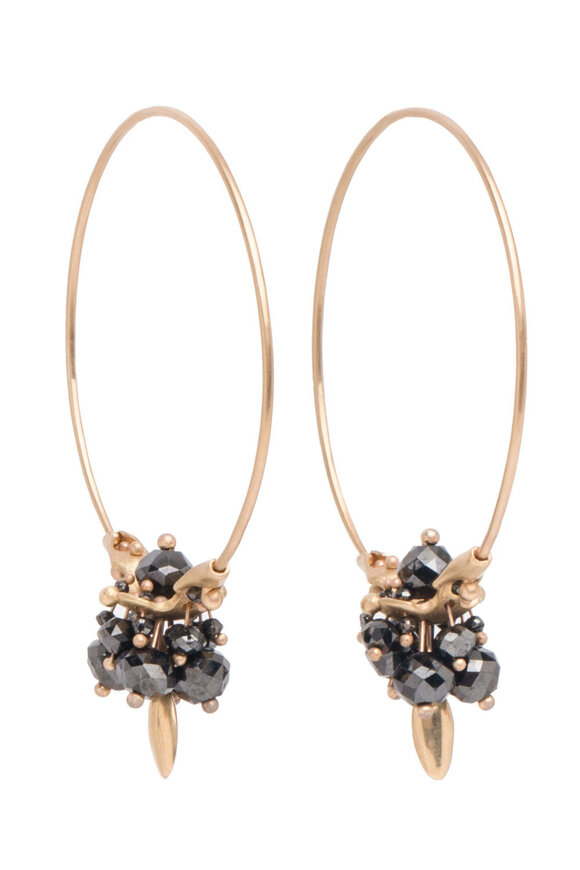 Ted Muehling Black Diamond Cluster Hoop Earrings - view 2