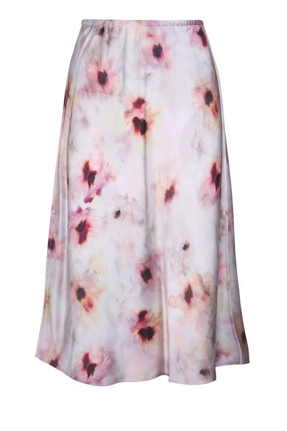 Vince Soft Peony Watercolor Floral Satin Slip Skirt - view 1