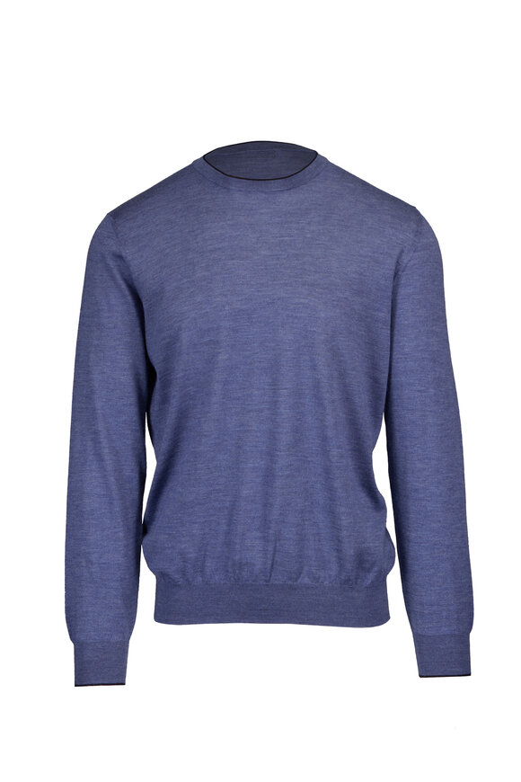 Cesare Attolini Denim Blue Cashmere & Silk Crewneck - view 1