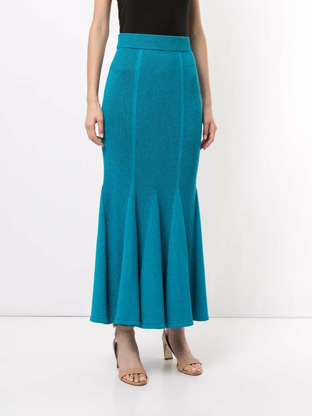 Carolina Herrera - Sky Blue Ribbed Knit Flare Skirt