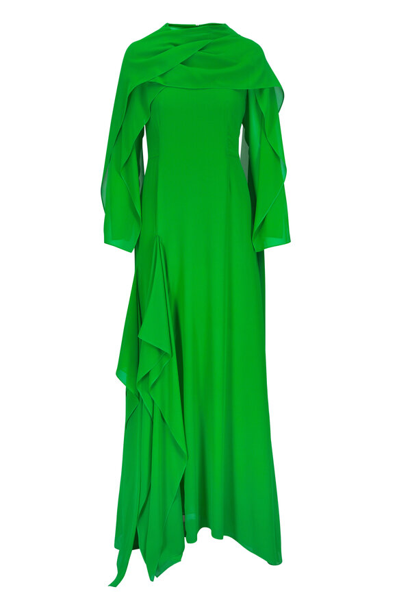 Akris Asymmetric Green Silk Capelet Gown - view 1