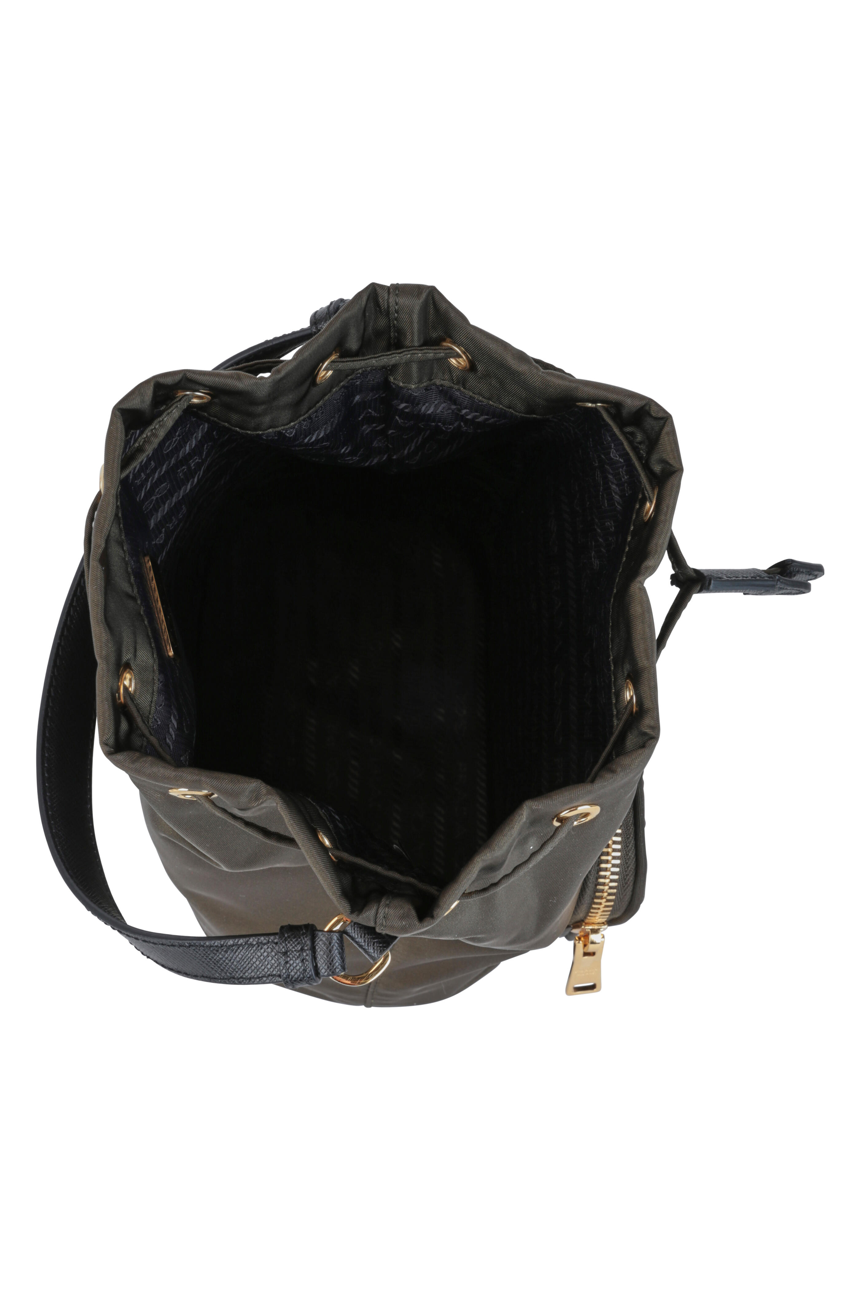 Prada - Army Green Tessuto Small Bucket Bag