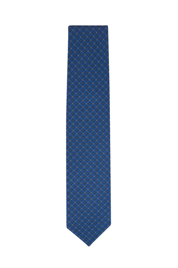 Dolce Punta - Blue & Green Geometric Print Silk Necktie