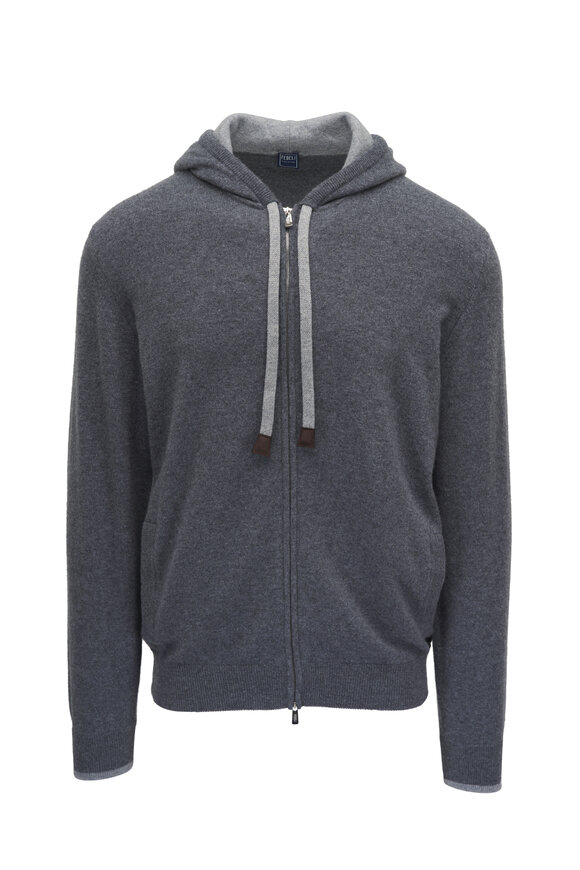 Fedeli Gray Cashmere Zip Hoodie