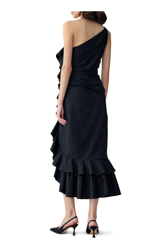 Carolina Herrera Black Asymmetric Ruffled Ruched Midi Dress - view 3