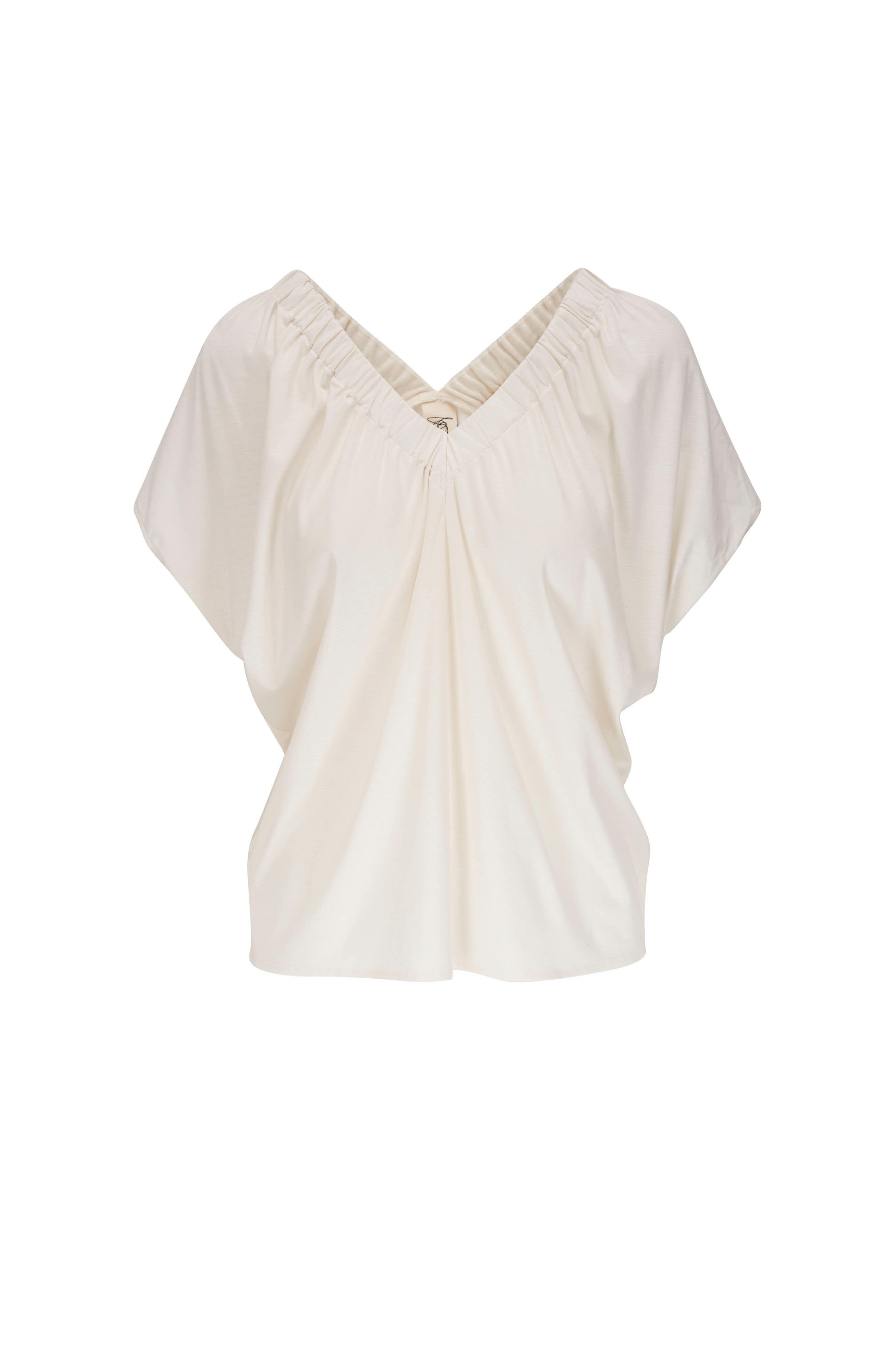 Zero + Maria Cornejo - Tilly Off-White Ruched V-Neck Top