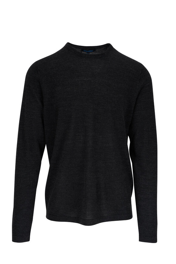 Patrick Assaraf Black Melange Merino Wool Crewneck Sweater