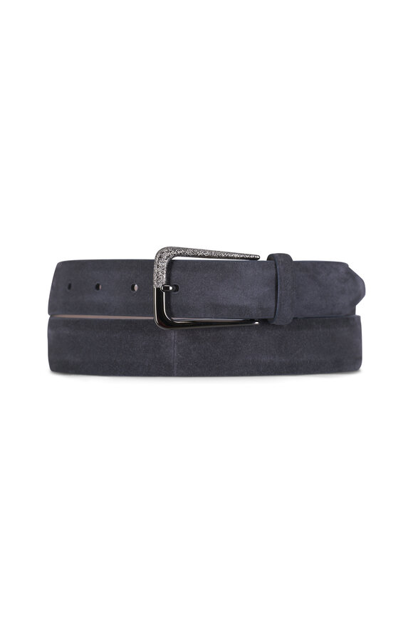 Brunello Cucinelli Lavagna Slate Hammered Suede Belt