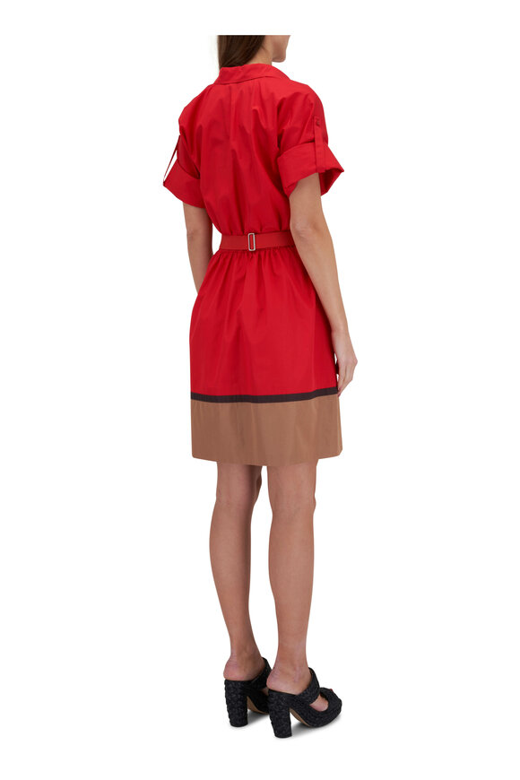 Akris - Red Cotton Poplin Colorblock Dress