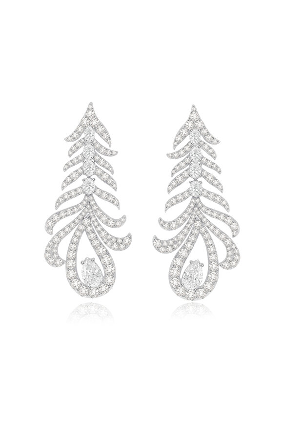 Sutra - 18K White Gold Diamond Feather Earrings