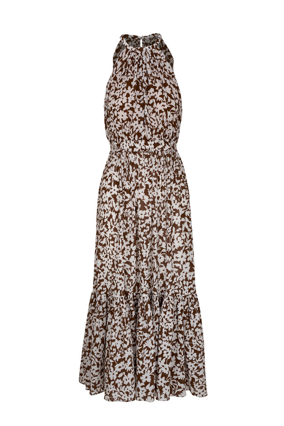 Michael Kors Collection Nutmeg Tiered Cotton Halter Dress 