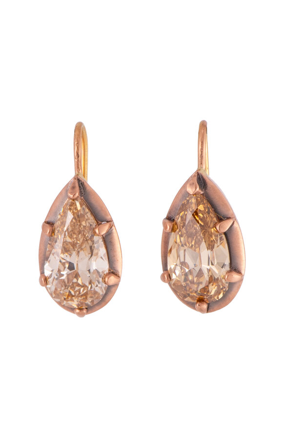 Sylva & Cie Champagne Diamond Pear Drop Earrings - view 2