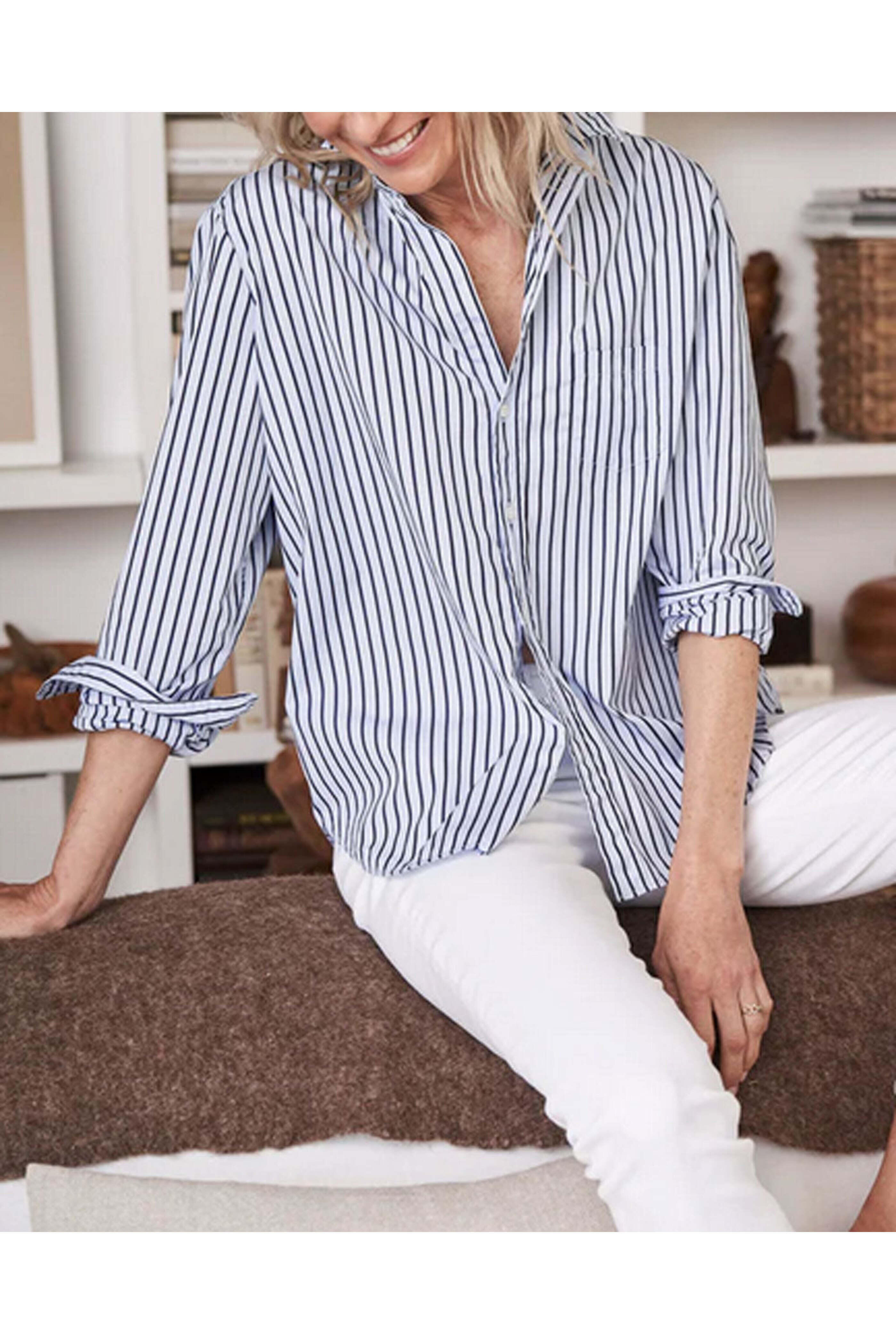 Frank & Eileen - Navy Blue Stripe Eileen Button Up Shirt