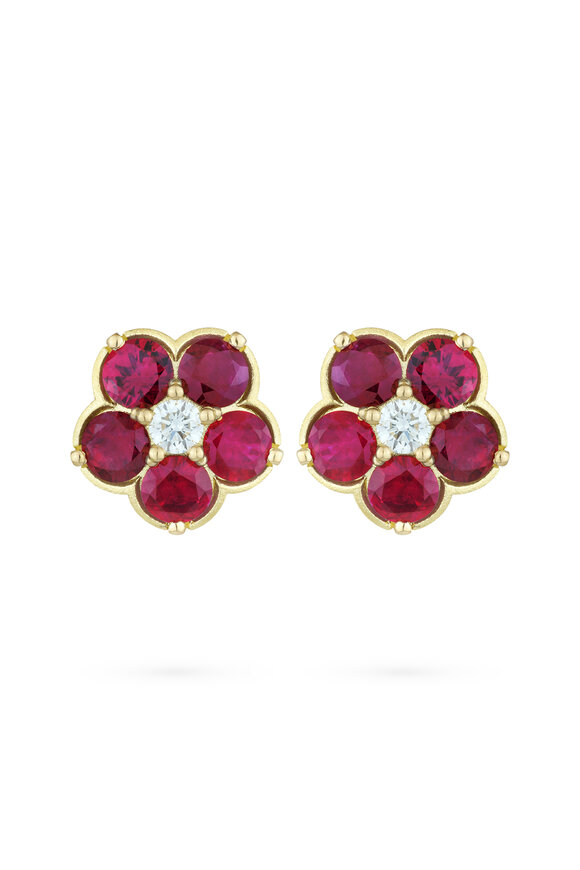 Paul Morelli 18k Yellow Gold Diamond & Ruby Wild Child Earring