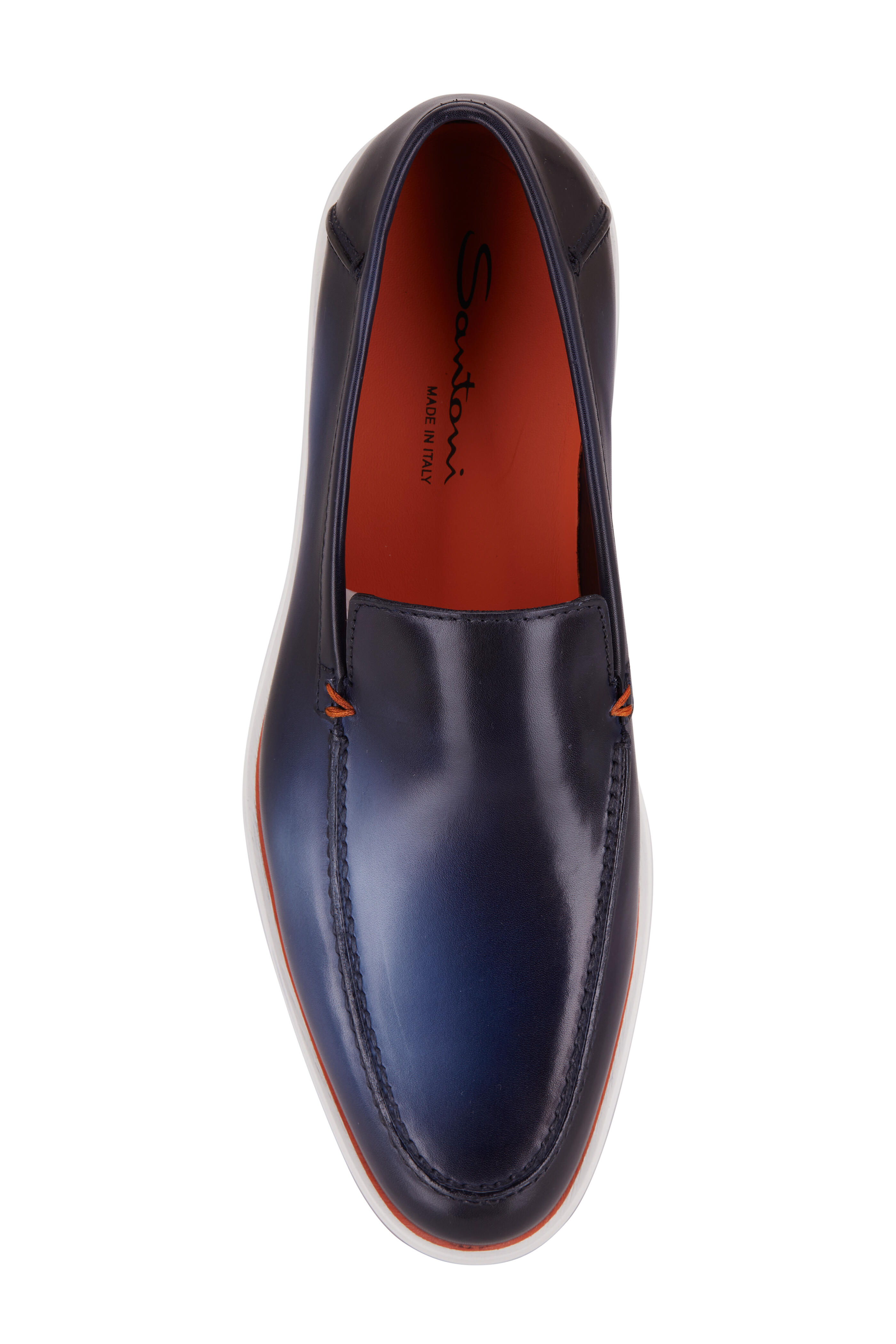 Santoni - Drain Blue Leather Loafer | Mitchell Stores