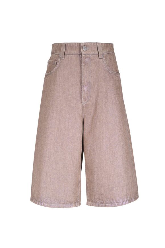 Brunello Cucinelli Beige Lamé Denim Bermuda Shorts