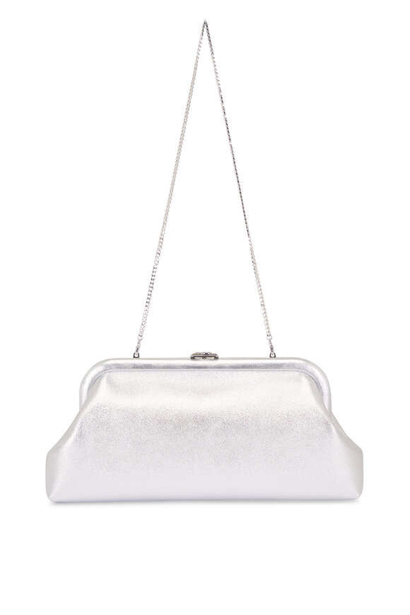 Jimmy Choo Skylar Silver Metallic Leather Chain Clutch