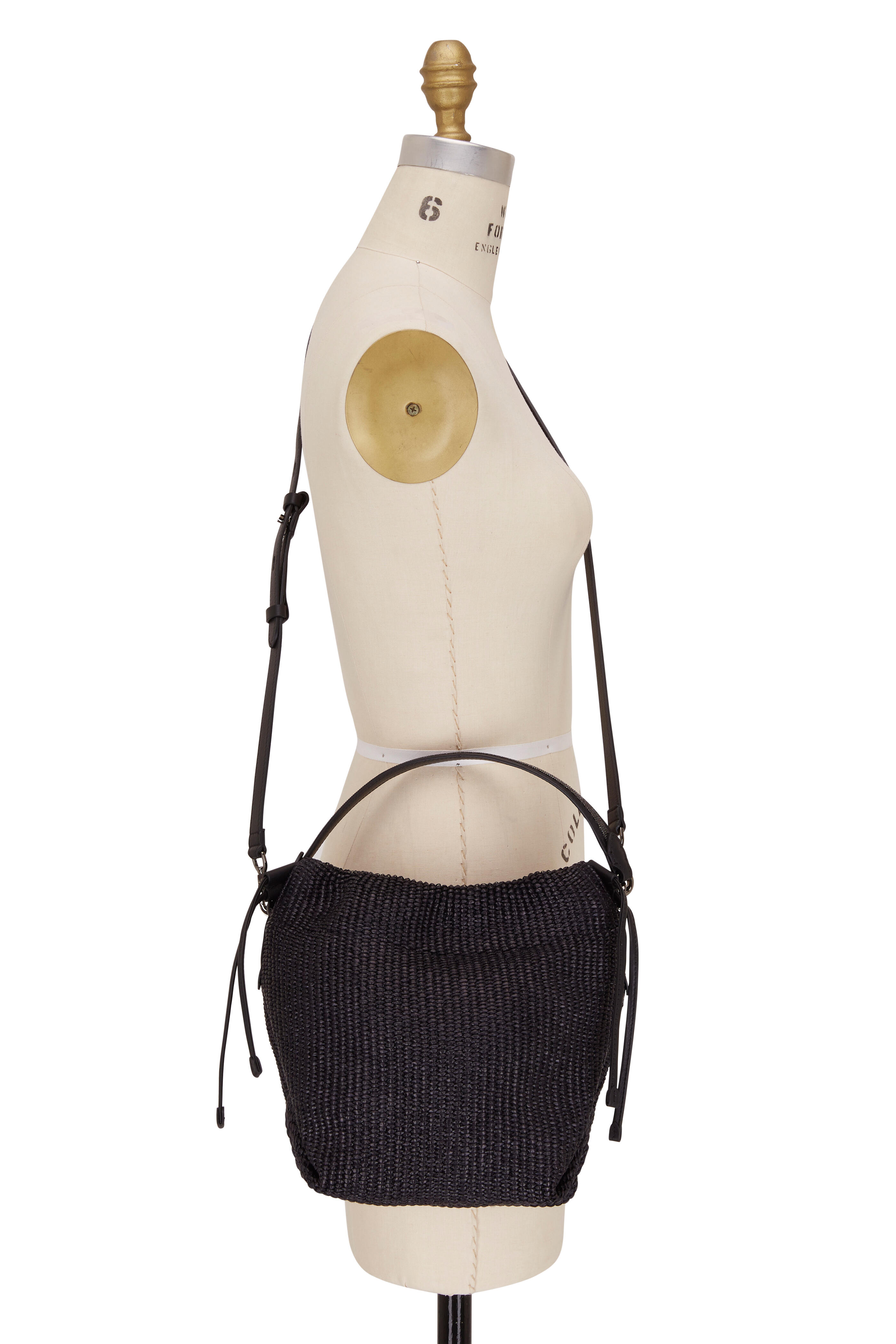 Clare V. Leather Trimmed Raffia Shoulder Bag