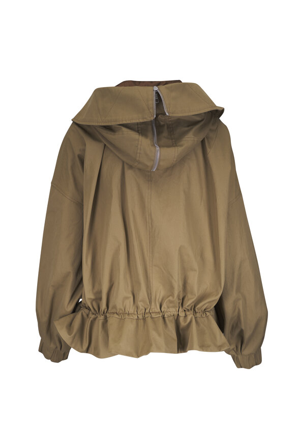 Dries Van Noten Khaki Gathered Cotton-Twill Hooded Jacket - view 3