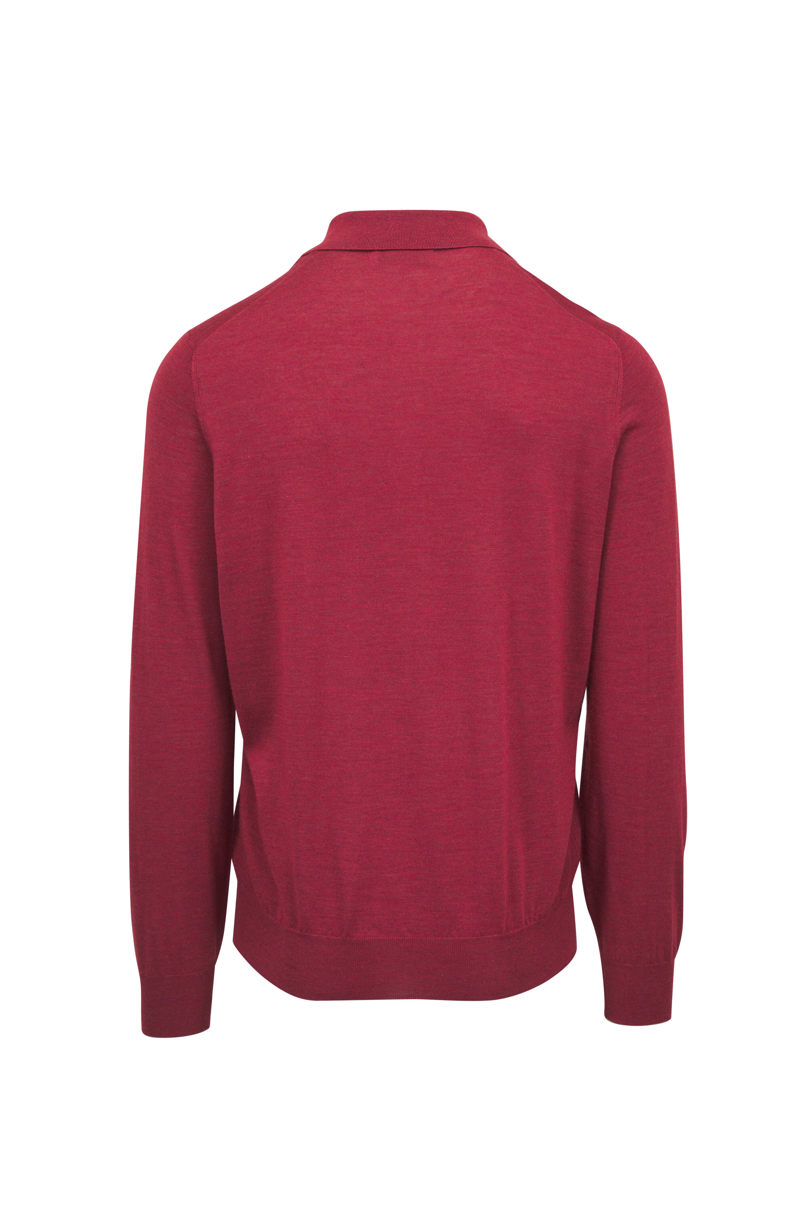 Brunello Cucinelli - Burgundy Cashmere, Silk & Linen Long Sleeve Polo