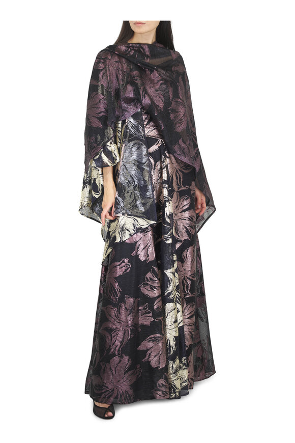 Talbot Runhof Black Metallic Floral Jacquard Evening Gown - view 2
