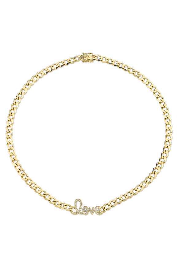 Sydney Evan 14K Yellow Gold Love Script Curb Link Neck