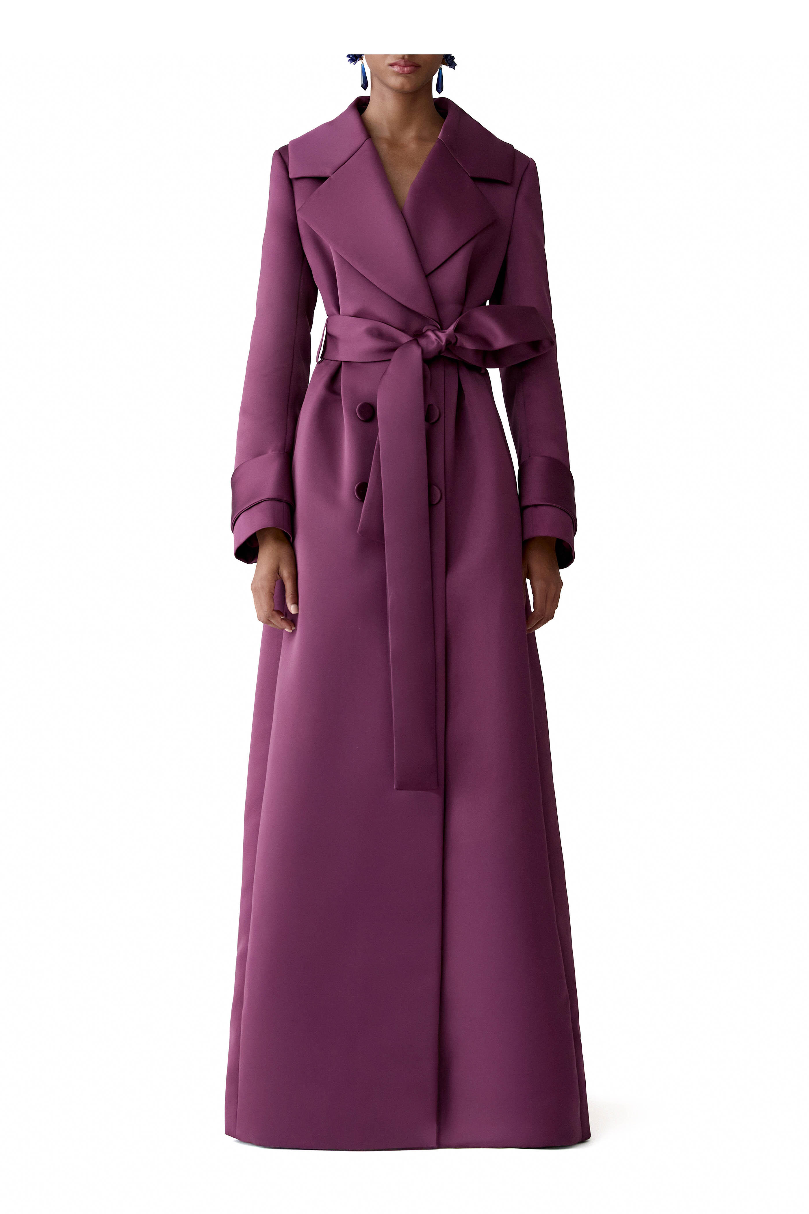 Carolina Herrera - Eggplant Satin Trench Coat
