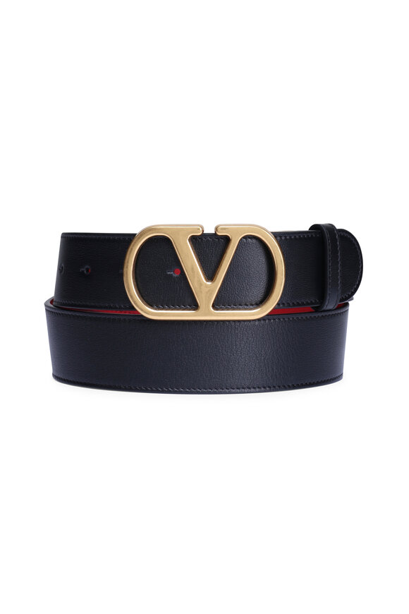 Valentino Garavani VLogo Black & Red Reversible Leather Belt