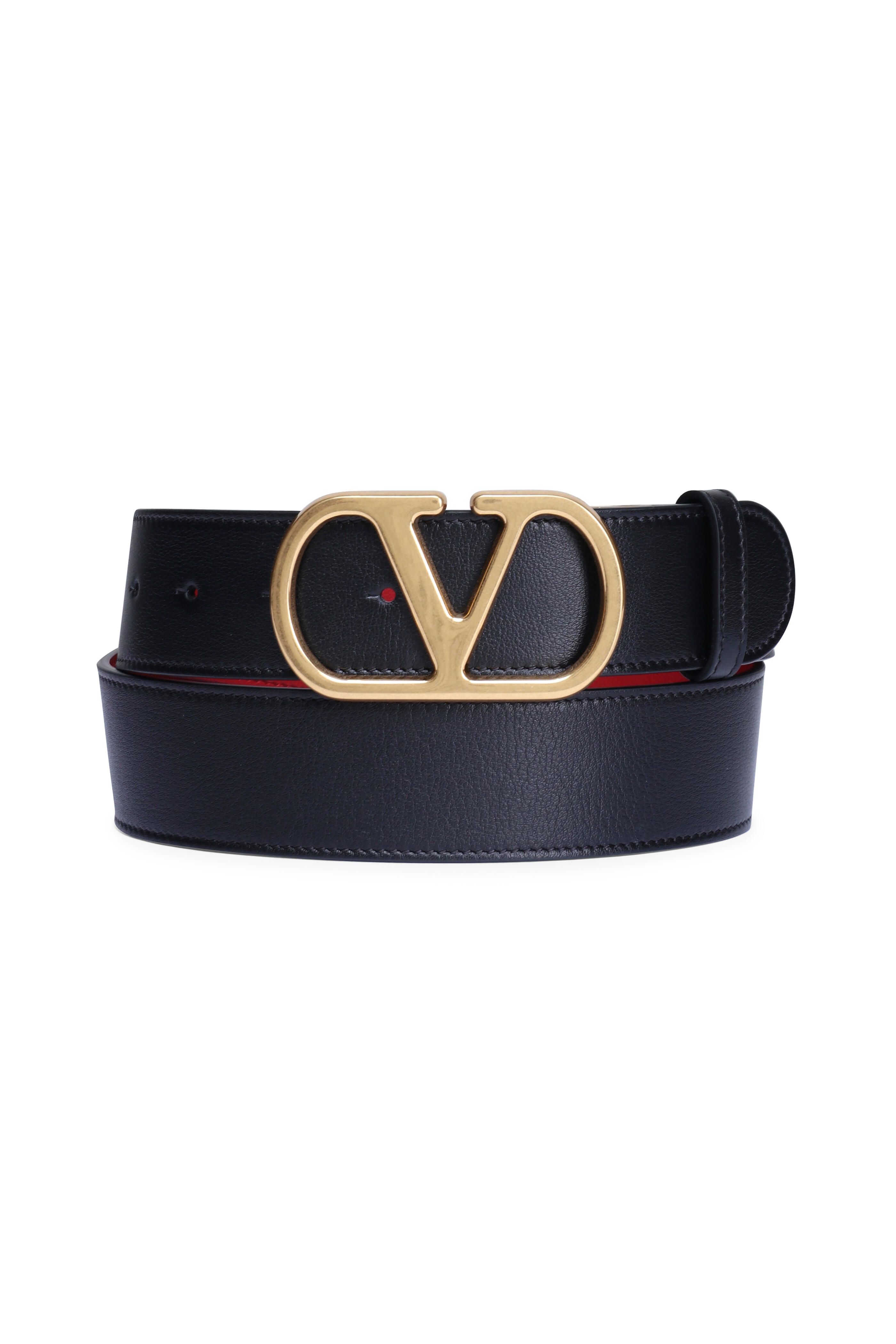 Valentino Garavani - VLogo Black & Red Reversible Leather Belt