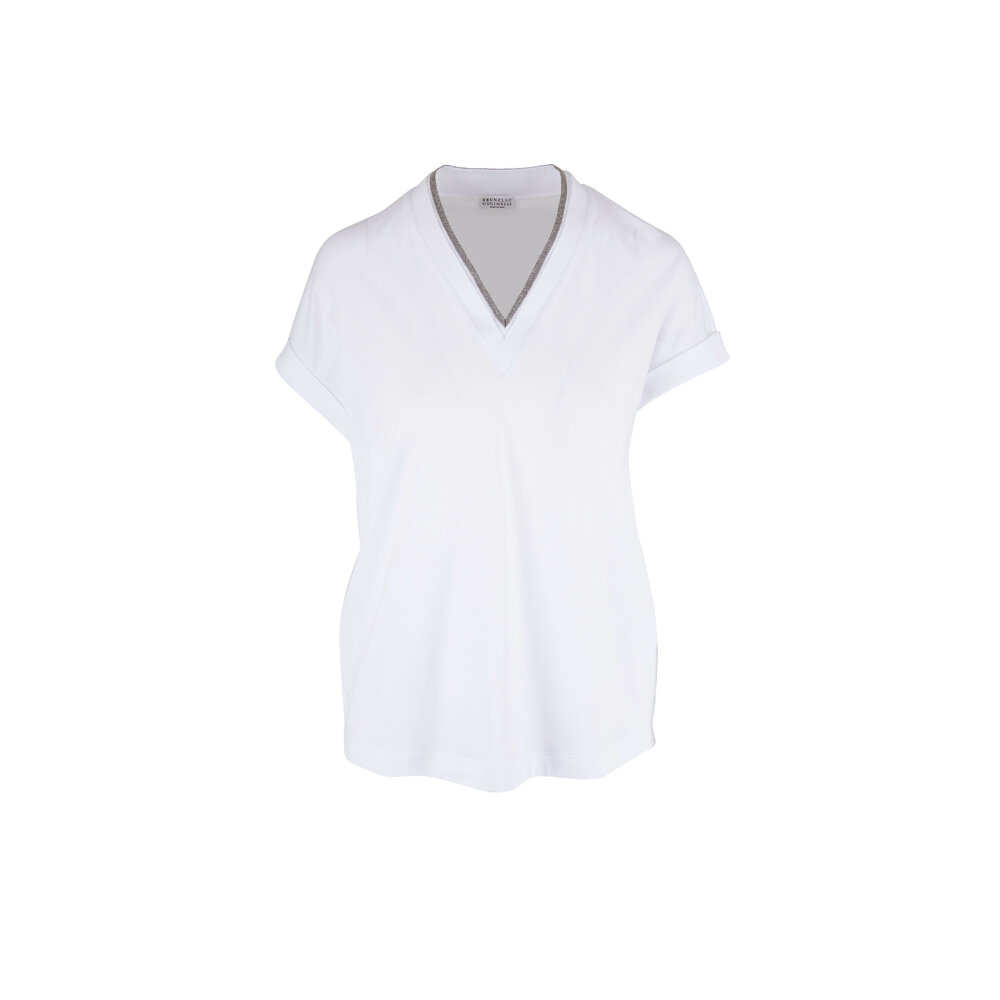 Tシャツ・カットソー BRUNELLO CUCINELLI Cotton t-shirt with monili detail T-shirt with monili for Woman in Mandarin | Brunello Cucinelli