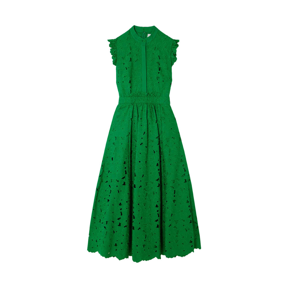 Erdem - Green Eyelet Sleeveless Midi Dress | Mitchell Stores