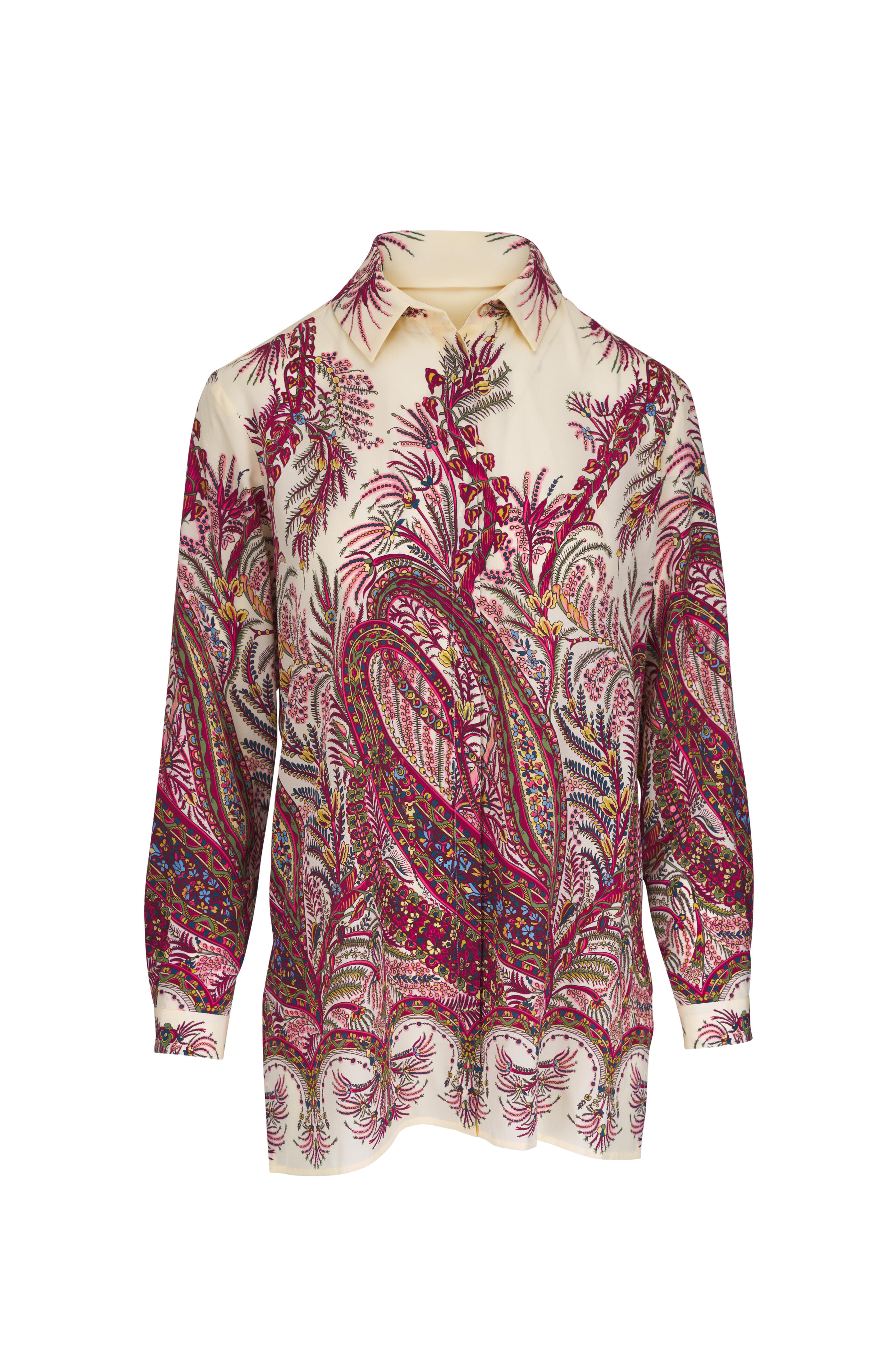Etro - Beige & Red Multi Floral Motif Print Silk Shirt