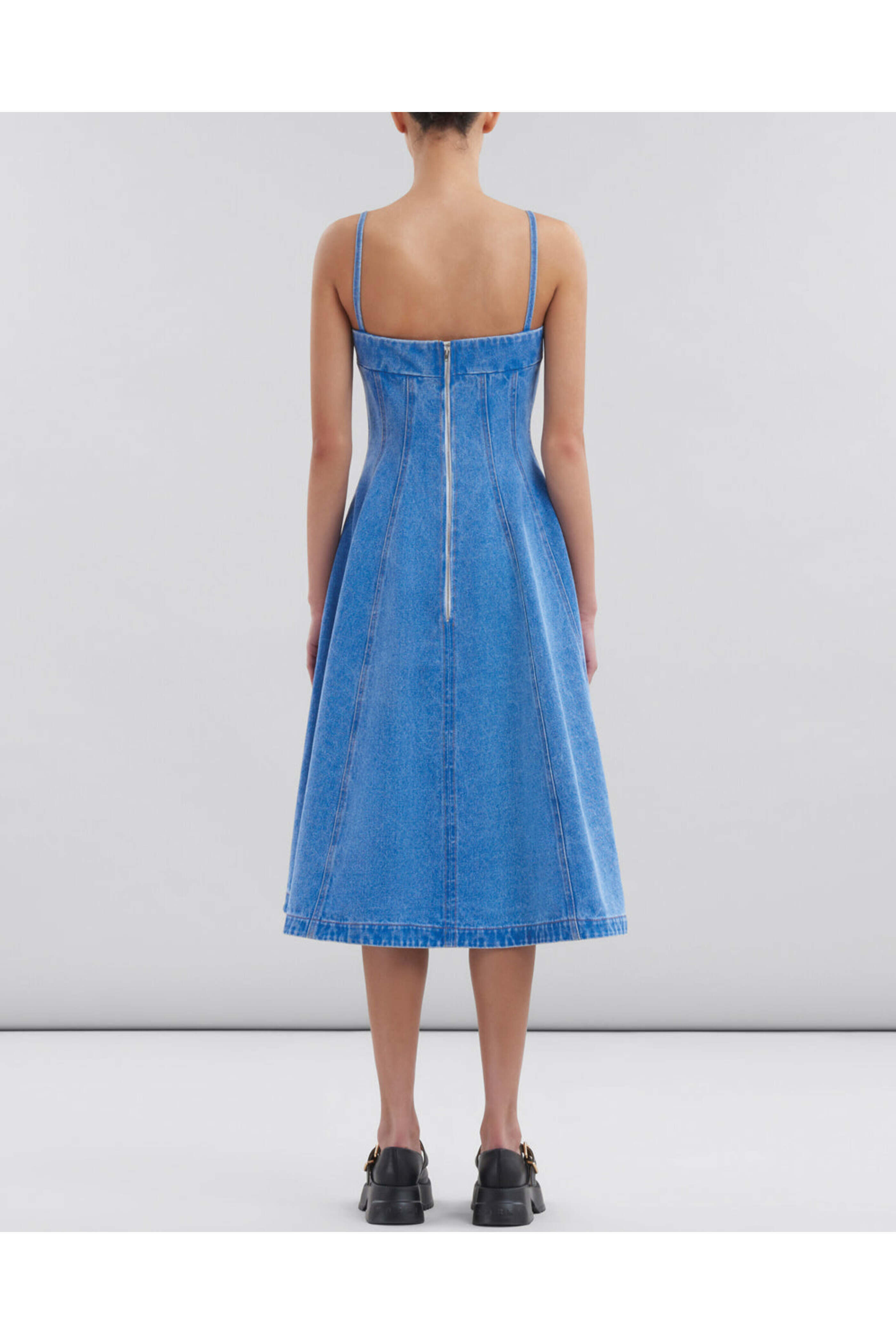 Marni - Cobalt Denim Bustier Balloon Midi Dress