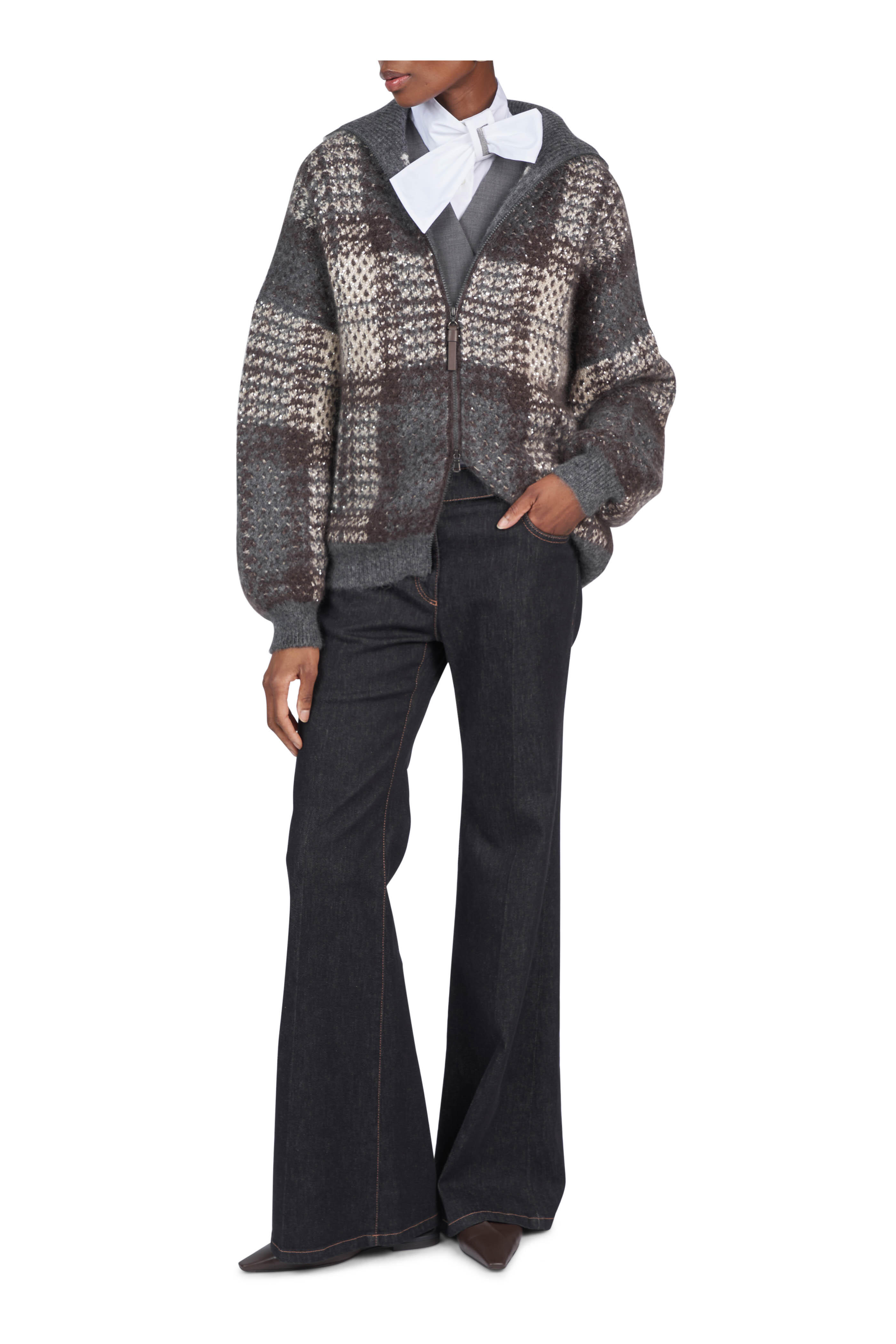 Brunello Cucinelli - Anthracite Dazzling Tartan Double Zip Jacket - view 2