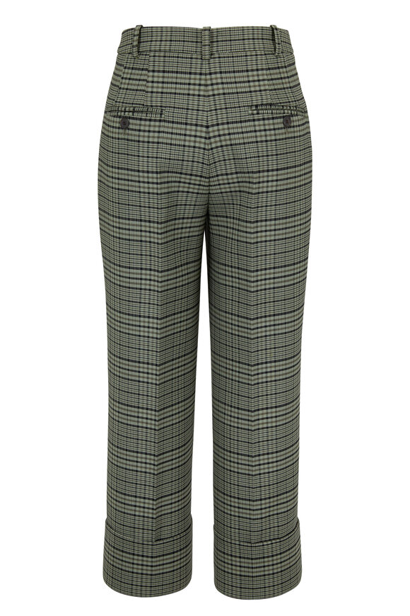 Michael Kors Collection - Pine & Black Plaid Wool Cuffed Crop Pant
