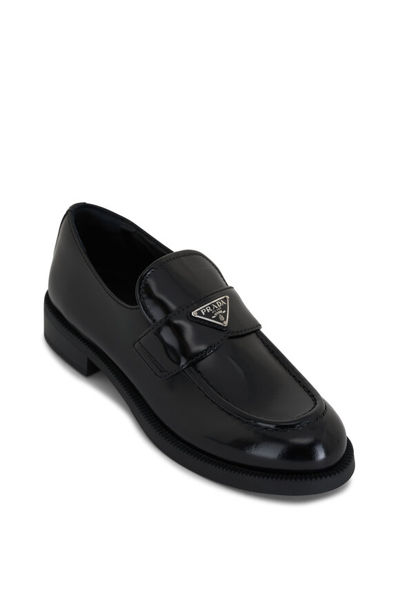 Prada Spazzolato Black Leather Platform Loafer, 25mm