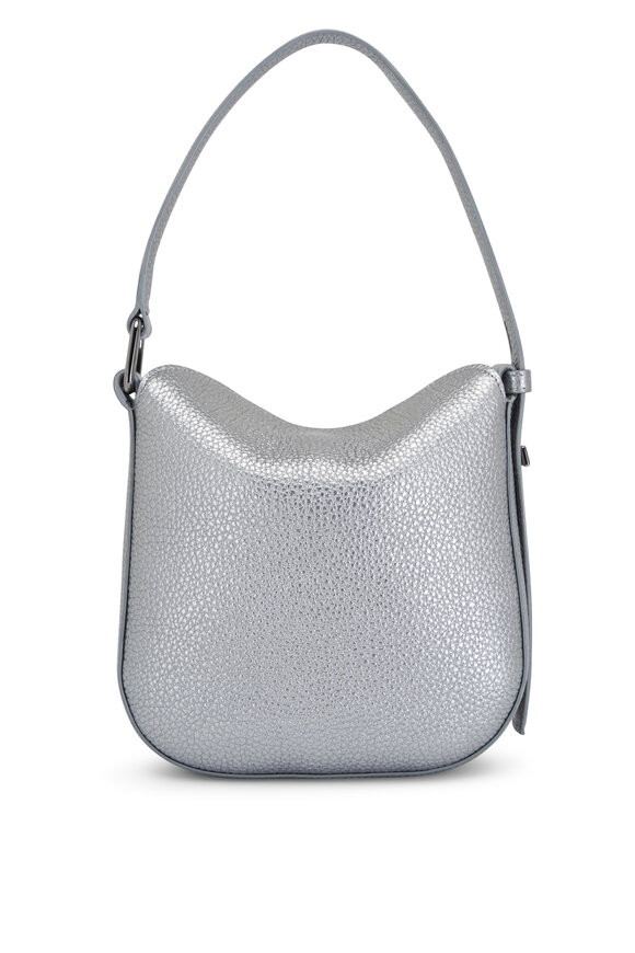 Akris Mini Ana Gray Antique Metallic Leather Hobo Bag