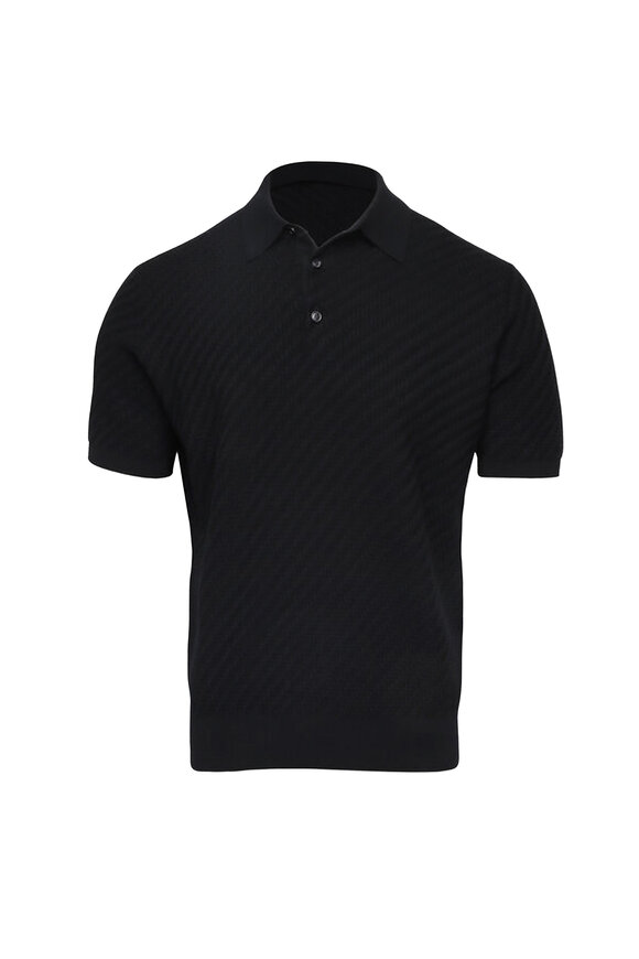 Brioni Black Woven Short Sleeve Polo