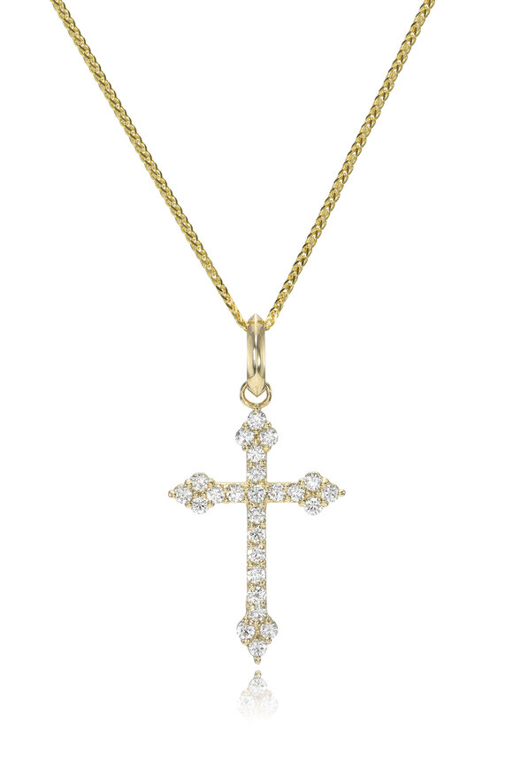 Dru 14k Yellow Gold Large Diamond Gothic Cross Pendant