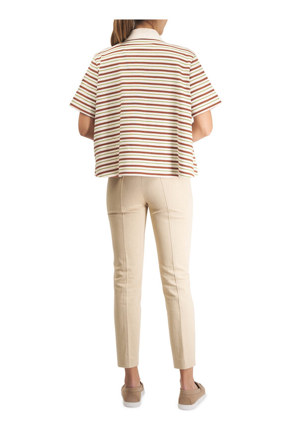 Moncler Cream, Green & Brown Stripe Lace Up Polo Shirt - view 4