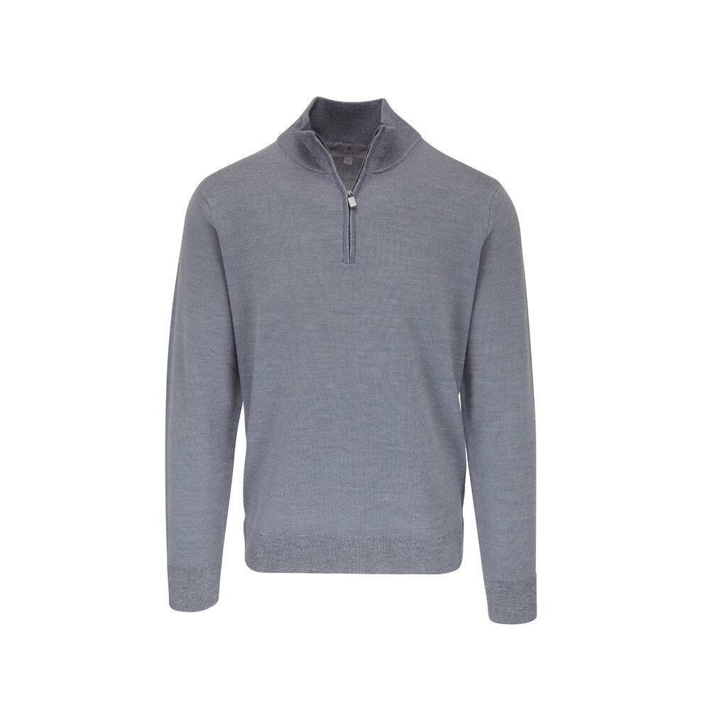 Canali Light Gray Wool Quarter Zip Pullover Mitchell Stores